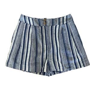 Harper Heritage Linen Blend Blue Striped Boyfriend Shorts LG Nautical Coastal